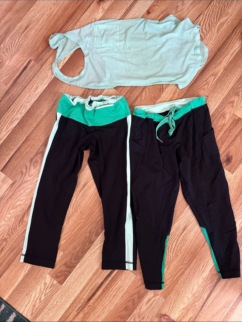Lululemon 3 items Active Crop Tank and Leggings Set - Black with Mint Green